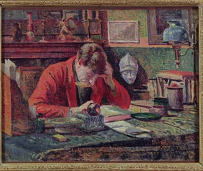 Emile Verhaeren (1855-1916) en su estudio, c.1897